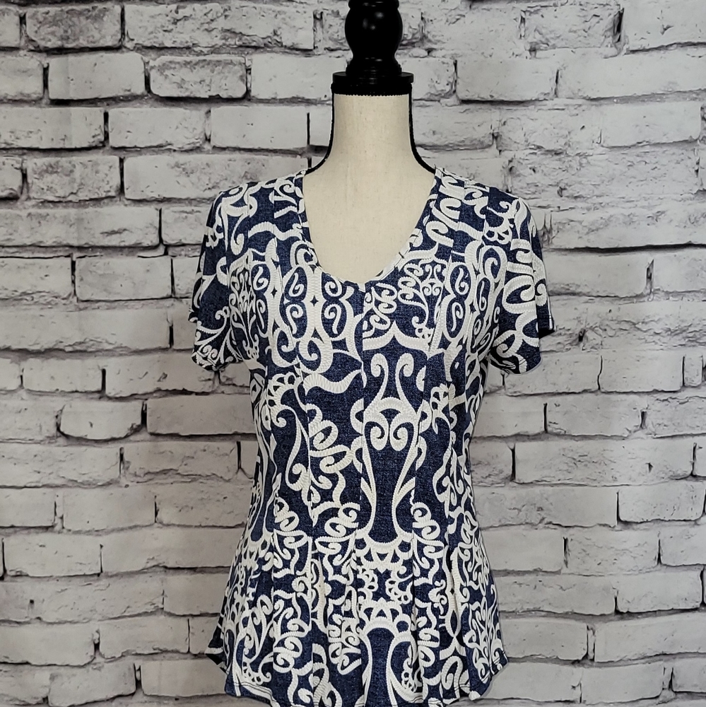 Westport Peplum Top - M - Paisley Blue